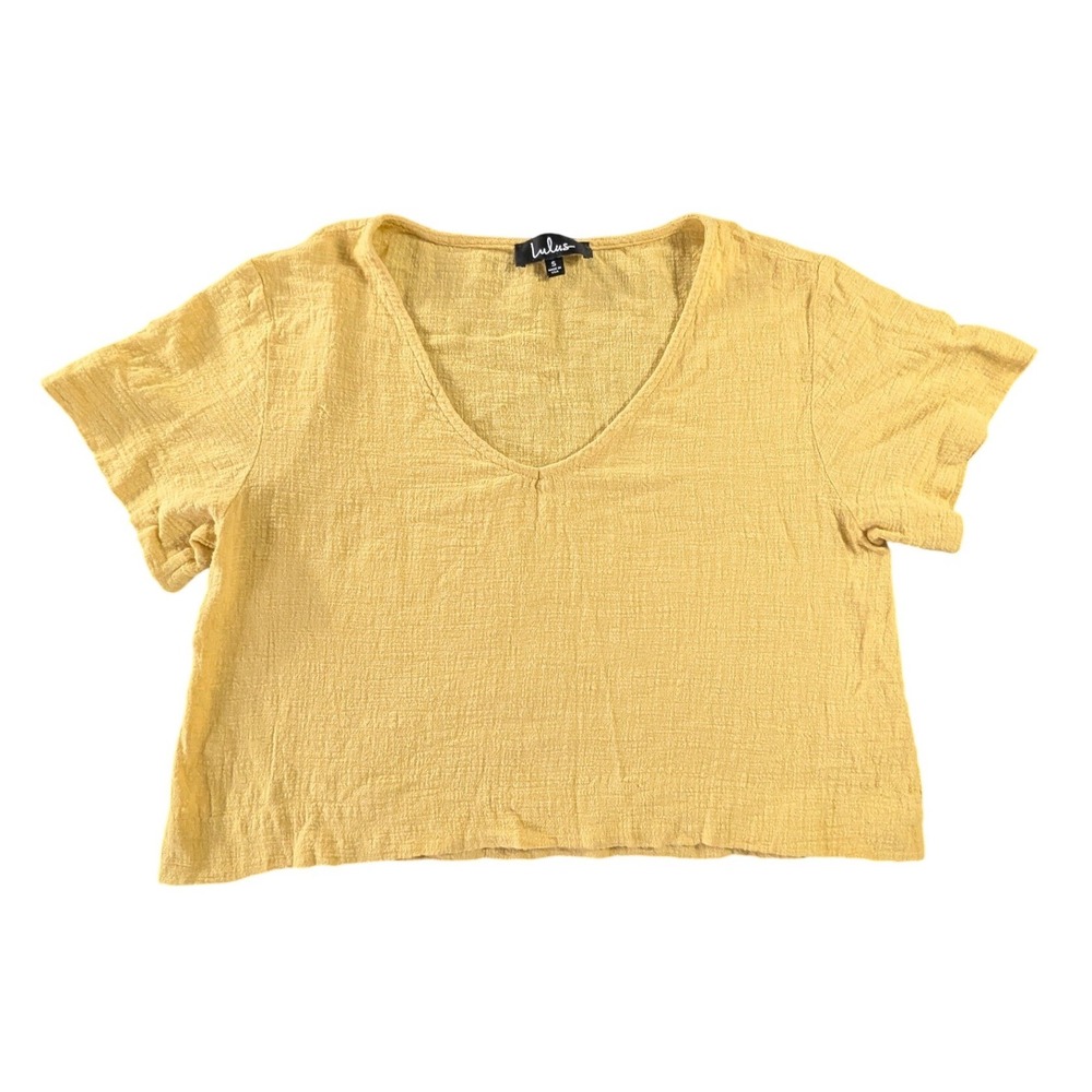 Lulus Yellow Cotton Gauze V-Neck Crop Top Small Boho‎ Coastal Summer Tee